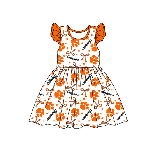 (Custom Design Preorder MOQ 5) Team's Clemson Orange Print Girls Knee Length Dress
