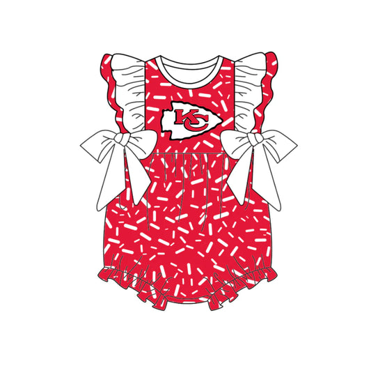 (Custom Design Preorder MOQ 5) Team's Chiefs Sprinkles Print Baby Girls Summer Romper