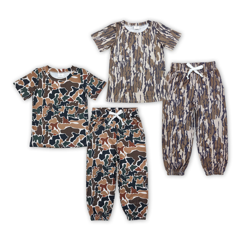 2 Colors Camo Tee Shirts Top Joggers Pants Kids Hunting Clothes Set Sibling Wear