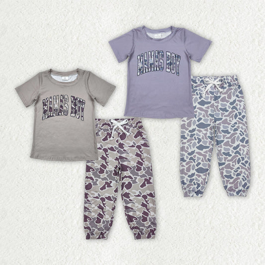 2 Colors MAMAS BOY Camo Top Joggers Boys Clothes Set Brothers Wear