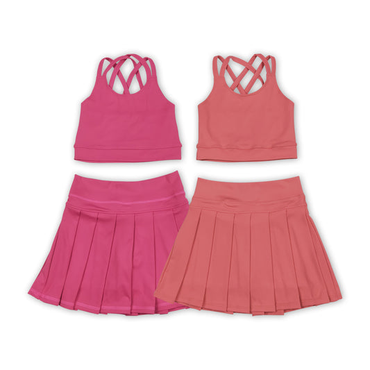 2 Colors Tank Top Skirts Shorts Girls Summer Yoga Outfits Sisters Wear