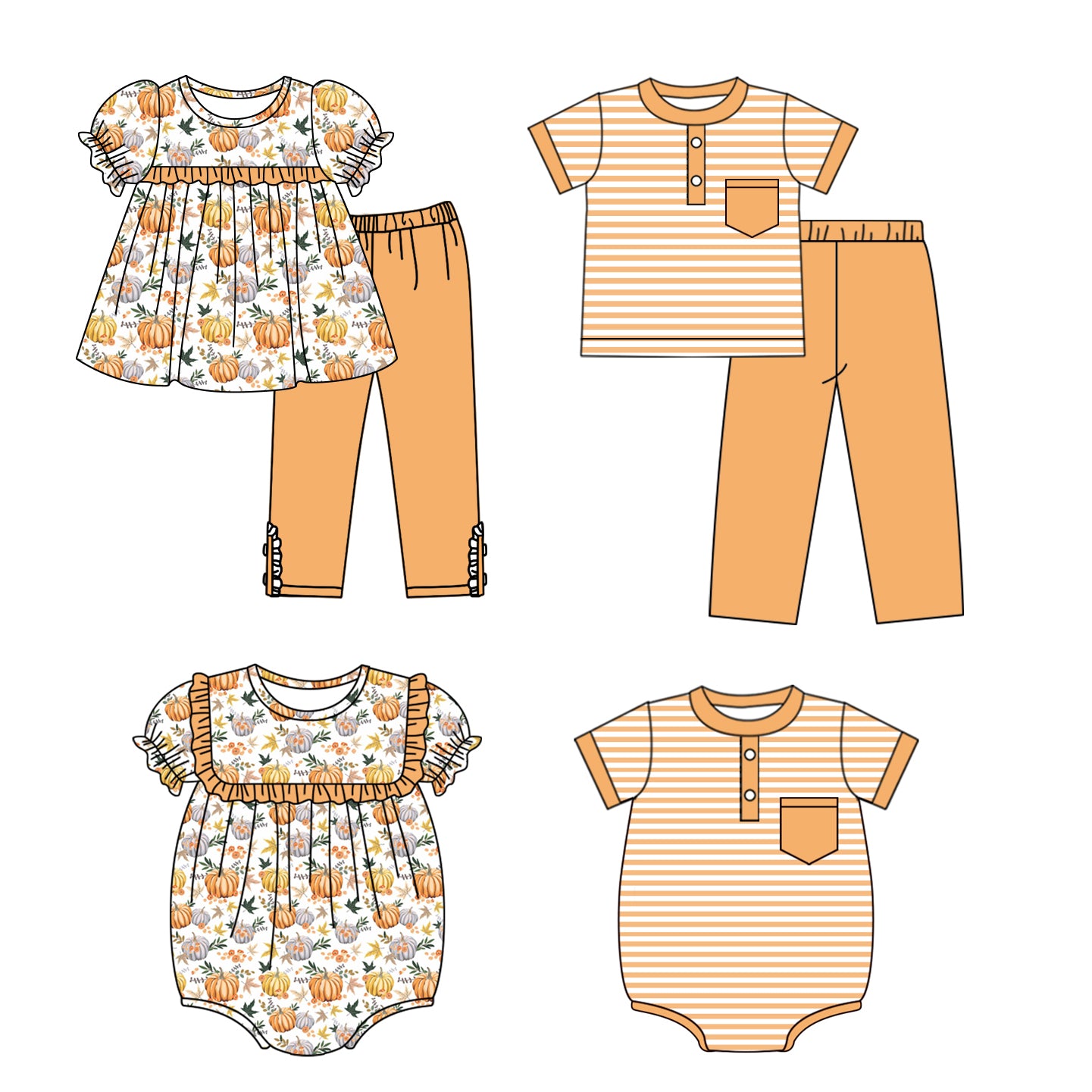 (Pre-order)SR1751  Orange Stripes Print Baby Boys Fall Romper