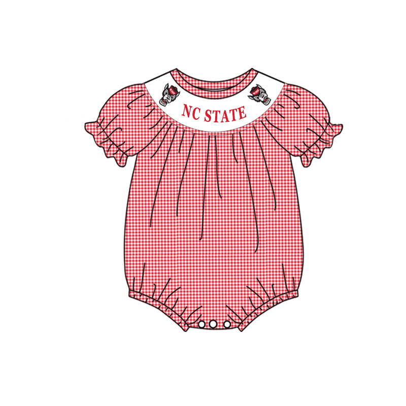 (Custom Design Preorder MOQ 5) Team's NC STATE Red Print Baby Girls Summer Romper