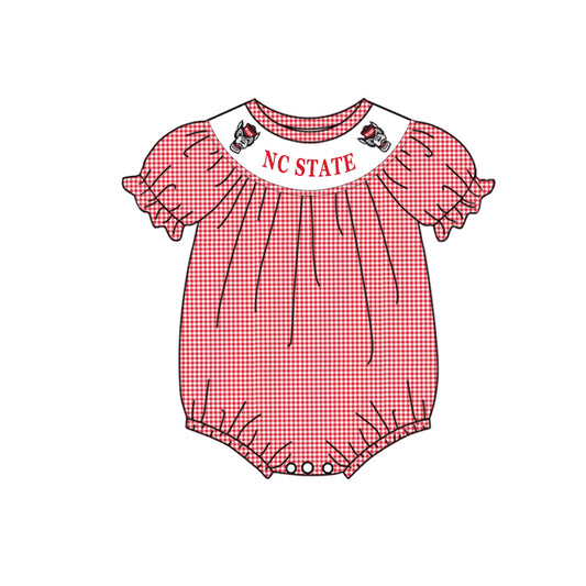 (Custom Design Preorder MOQ 5) Team's NC STATE Red Print Baby Girls Summer Romper