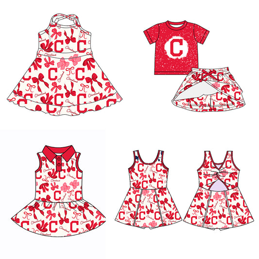 (Custom Design Preorder MOQ 5 Each Color) Team's CLEVELAND Bows Print Girls Summer Clothes Sisters Matching Wear