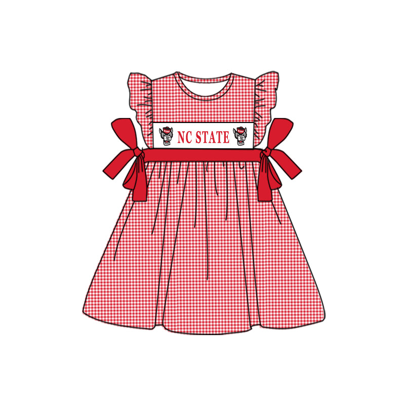 (Custom Design Preorder MOQ 5) Team's NC STATE Red Print Girls Knee Length Summer Dress