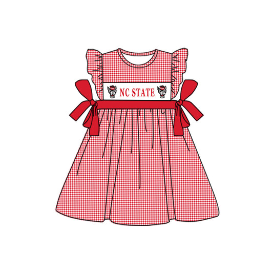 (Custom Design Preorder MOQ 5) Team's NC STATE Red Print Girls Knee Length Summer Dress