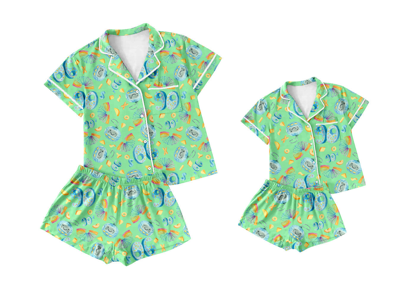 12.10(Custom Design Preorder MOQ 5 Each Design) Book Heart Green Print Buttons Pajamas Sets Mom and Me Summer Matching Clothes