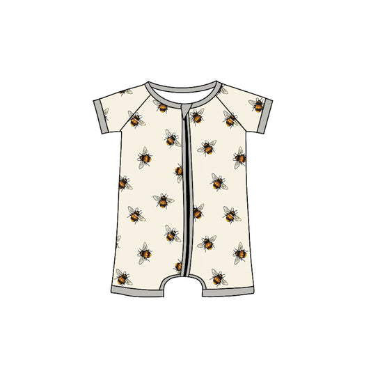 (Custom Design Preorder MOQ 5)  Bee Print Baby Summer Zipper Sleeper Romper