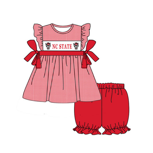 (Custom Design Preorder MOQ 5)  Team's NC STATE Red Tunic Top Girls Summer Clothes Set