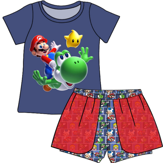 (Custom Design Preorder MOQ 5) Crazy Bus Print Girls Summer Clothes Set