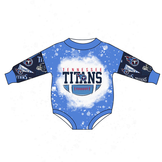 (Custom Design MOQ 5) Blue T Football Team's Baby Girls Romper