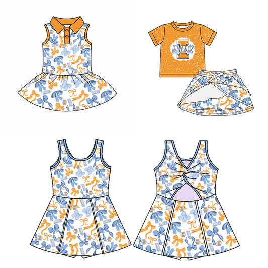(Custom Design Preorder MOQ 5 Each Color) Team's ILLINOIS Print Girls Summer Clothes Sisters Matching Wear