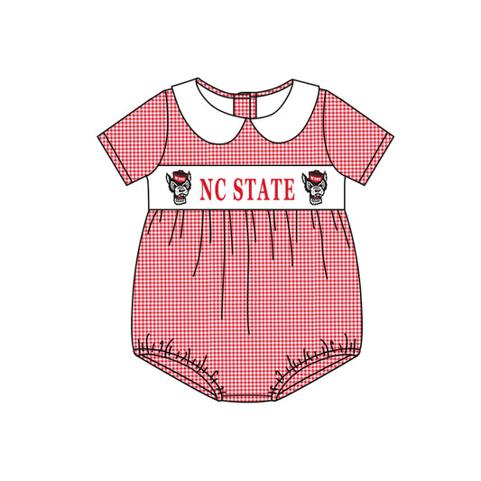 (Custom Design Preorder MOQ 5) Team's NC STATE Red Print Baby Boys Summer Romper