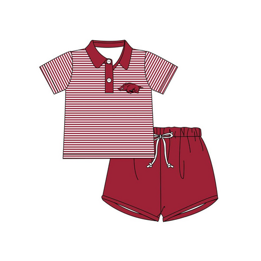 (Custom Design MOQ 5)  Boys wine Football Team's Print shorts clothes set