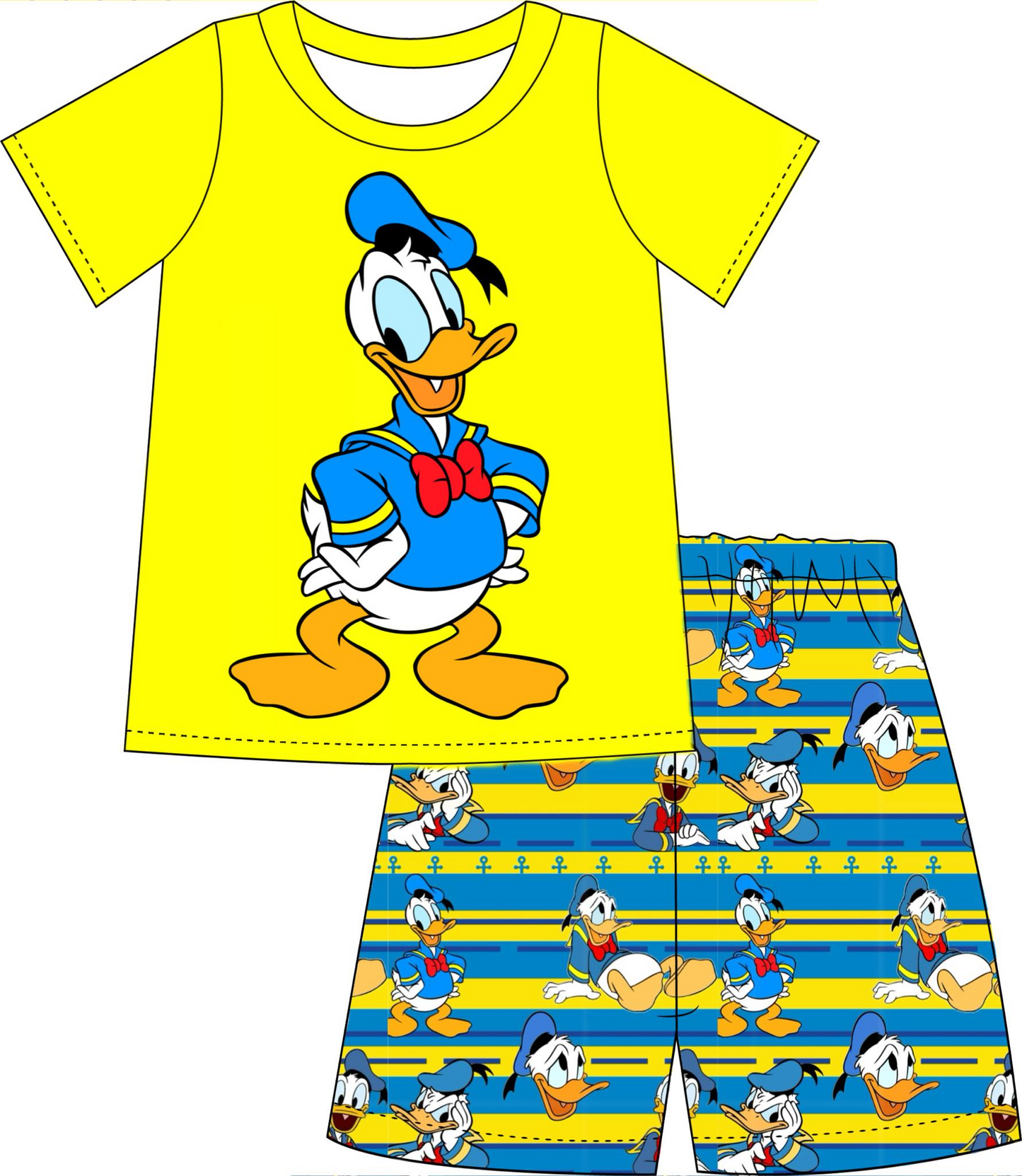 (Custom Design Preorder MOQ 5) Cartoon Duck Print Boys Summer Clothes Set