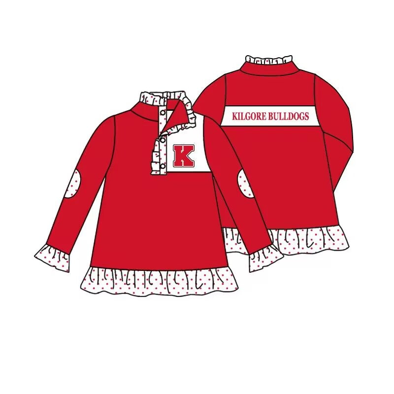 (Custom Design MOQ 5)  Girls red football team's long sleeve button pullover shirts