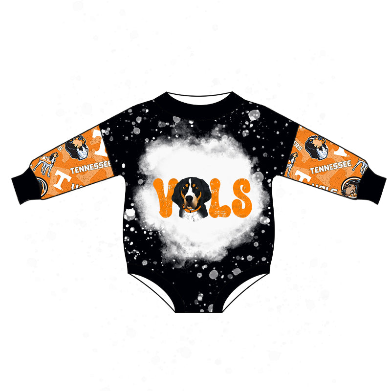 (Custom Design MOQ 5) Orange T Football Team's Baby Girls Romper