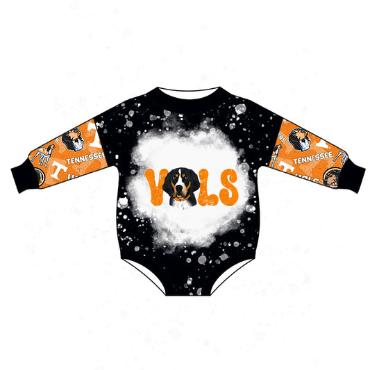 (Custom Design MOQ 5) Orange T Football Team's Baby Girls Romper