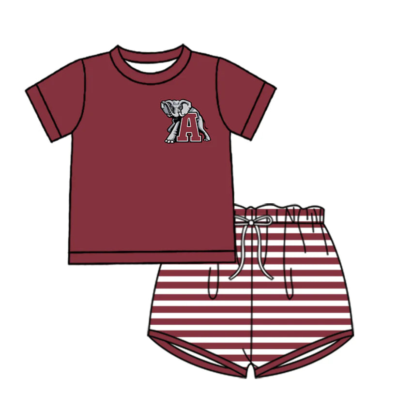 (Custom Design Preorder MOQ 5 Each Design) Team's Alabama Stripes Print Boys Summer Matching Clothes Brothers Wear