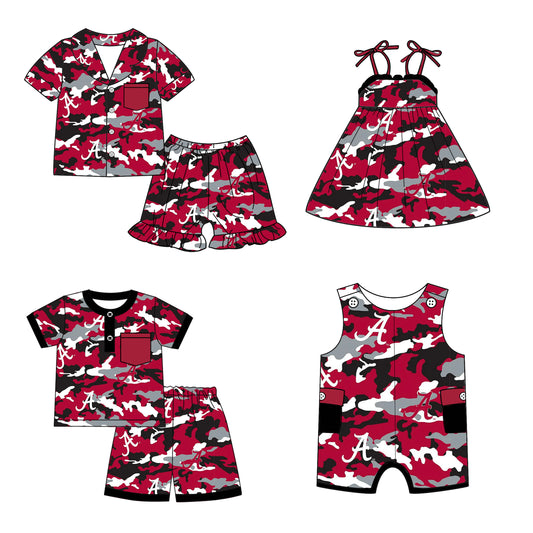 (Custom Design Preorder MOQ 5 Each Design) Team's Alabama Camo Print Kids Summer Matching Clothes Sibling Wear