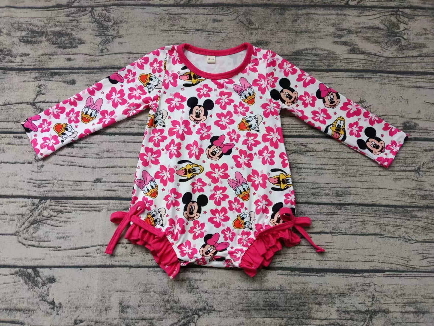 (Custom Design Preorder MOQ 5)  Cartoon Animals Flowers Print Girls 1 Piece Long Sleeve Swimsuits