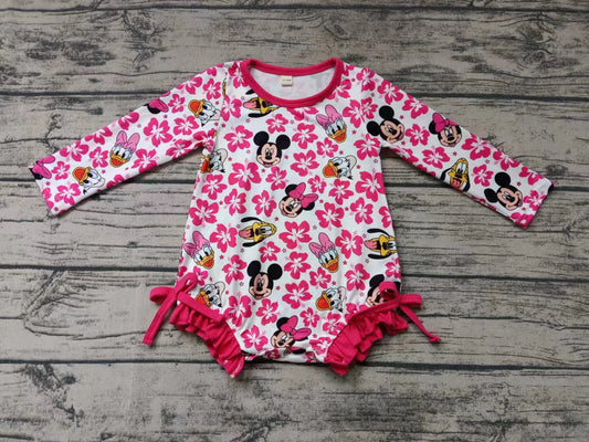 (Custom Design Preorder MOQ 5)  Cartoon Animals Flowers Print Girls 1 Piece Long Sleeve Swimsuits