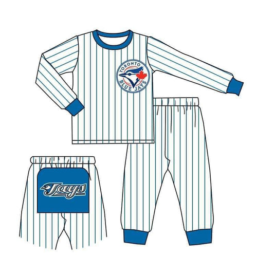 (Custom Design MOQ 5) Blue Sports Team's Pajamas Kids Clothes Set