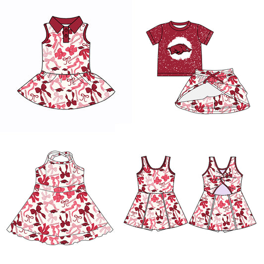 (Custom Design Preorder MOQ 5 Each Color) Team's ARKANSAS Bows Print Girls Summer Clothes Sisters Matching Wear