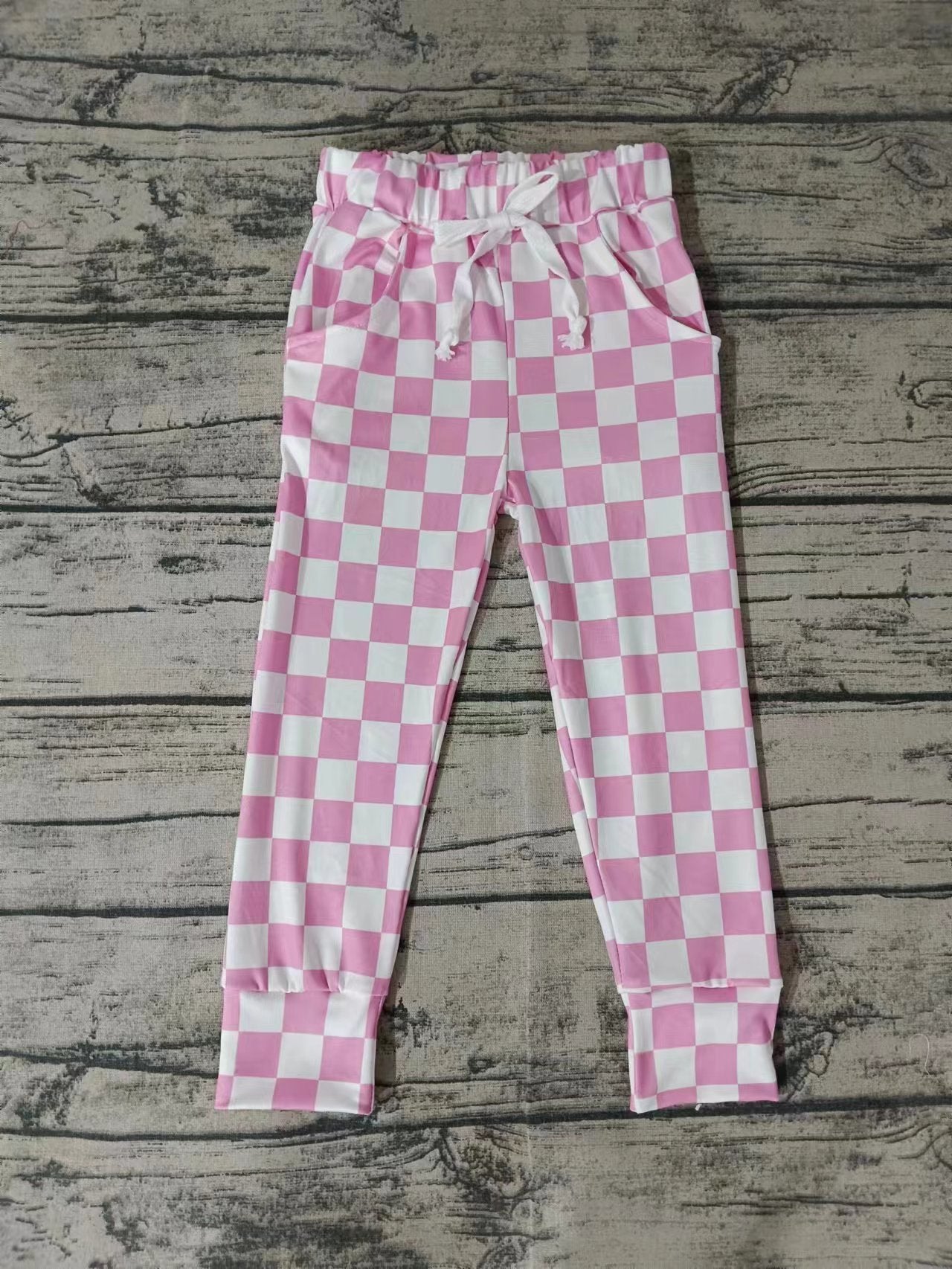 (Custom Design Preorder MOQ 5) Pink Plaid Print Girls Pants