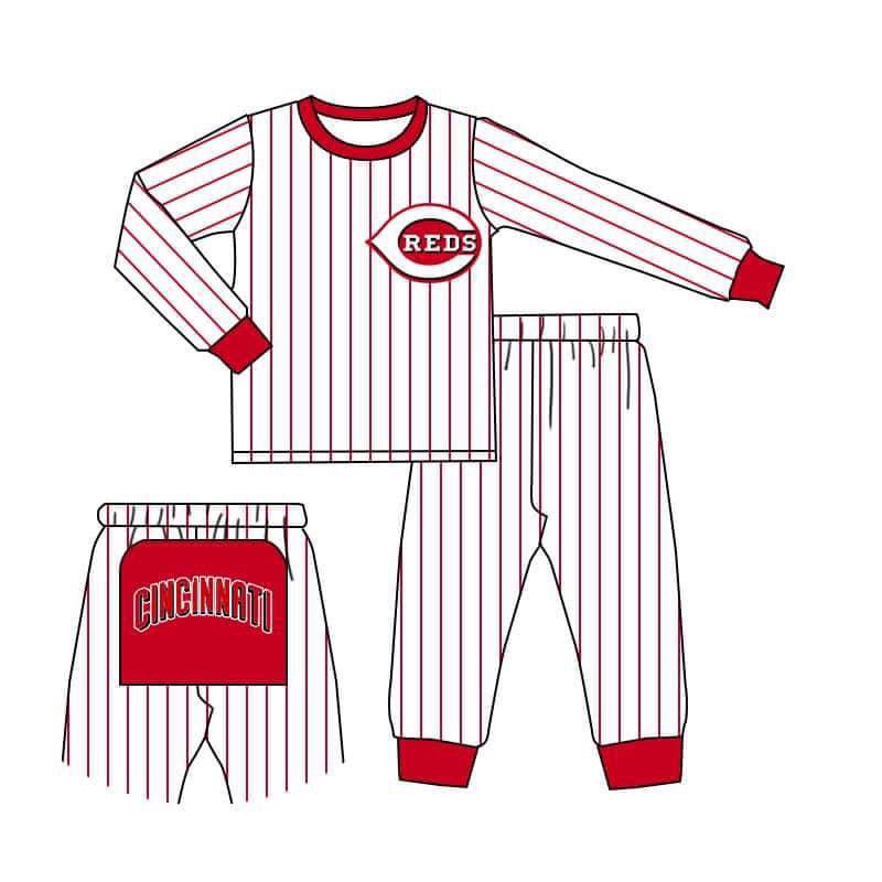 (Custom Design Preorder MOQ 5)Red Sports Team's Pajamas Kids Clothes Set