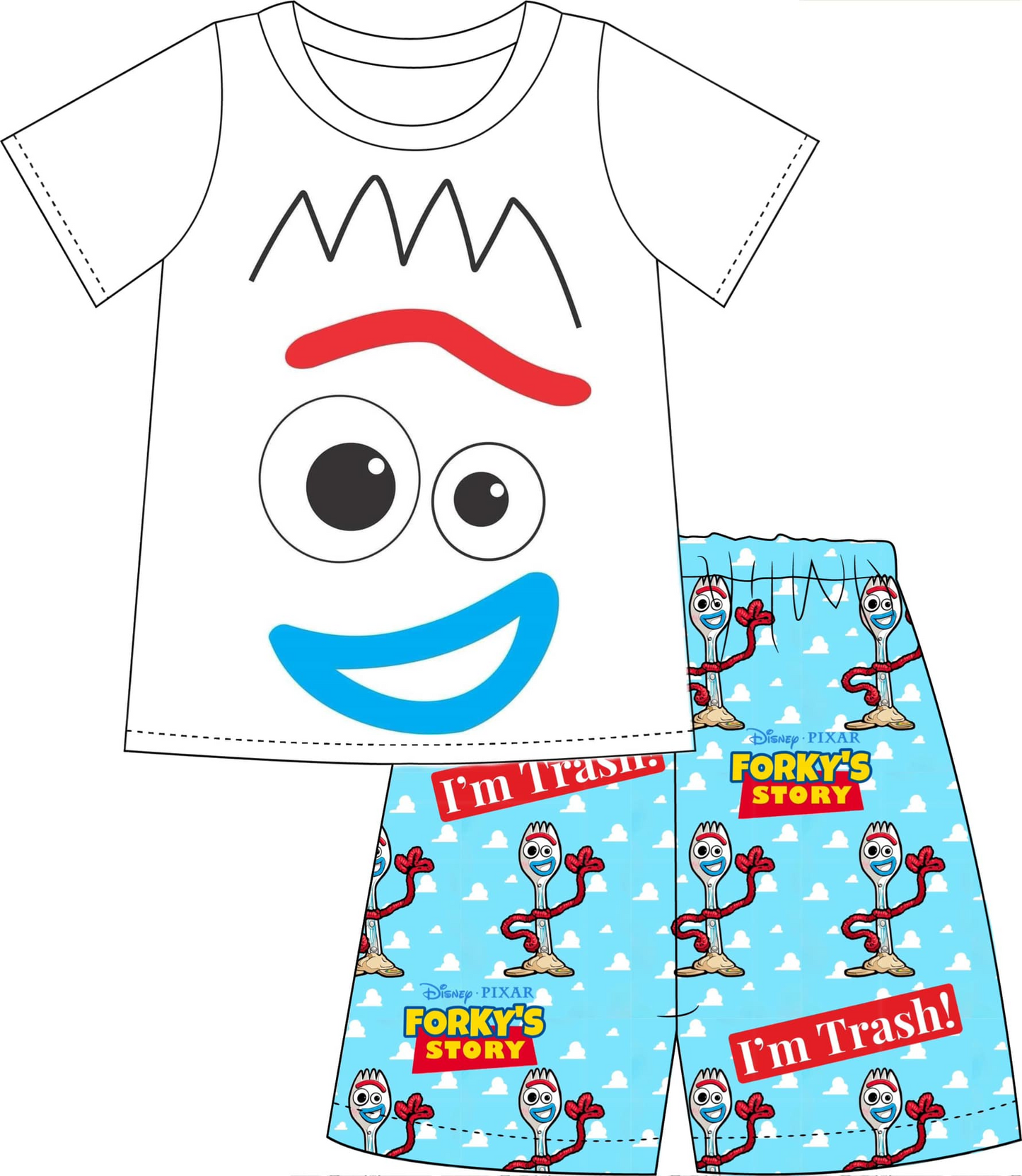 (Custom Design Preorder MOQ 5) Cartoon Fork Print Boys Summer Clothes Set