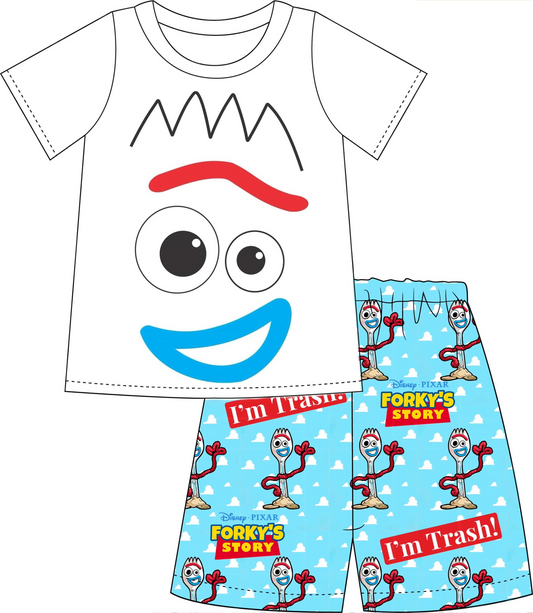 (Custom Design Preorder MOQ 5) Cartoon Fork Print Boys Summer Clothes Set