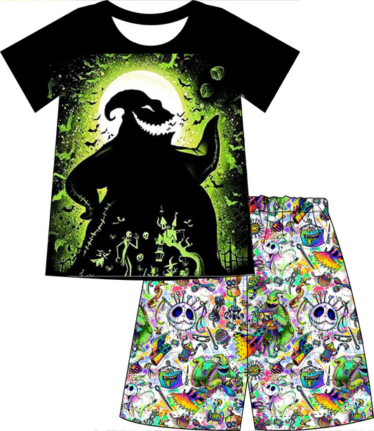 (Custom Design Preorder MOQ 5) Cartoon Nightmare Print Boys Summer Clothes Set