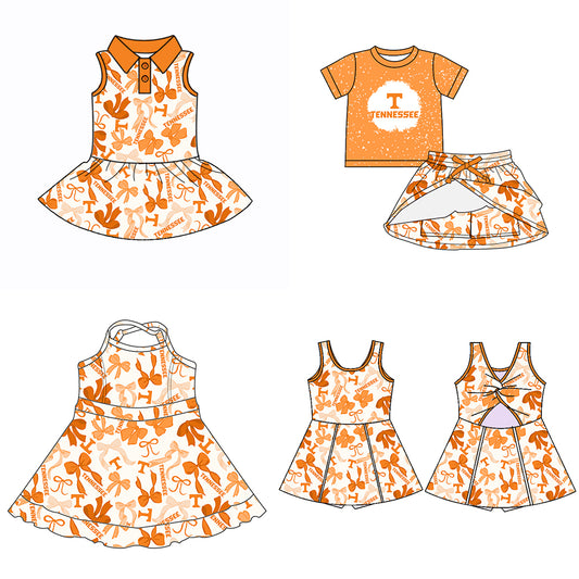 (Custom Design Preorder MOQ 5 Each Color) Team's TENNESSEE Bows Print Girls Summer Clothes Sisters Matching Wear