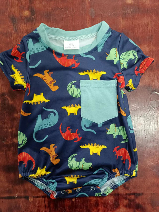 (Custom Design Preorder MOQ 5) Dino Print Baby Boys Summer Romper