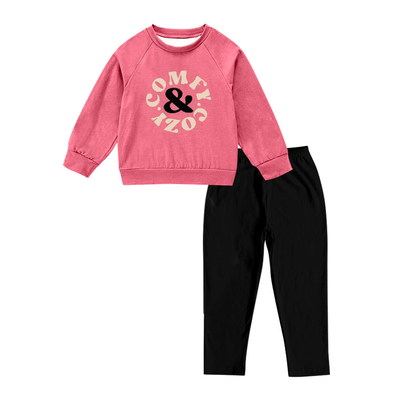 (Custom Design Preorder MOQ 5) Comfy Cozy Print Girls Clothes Set