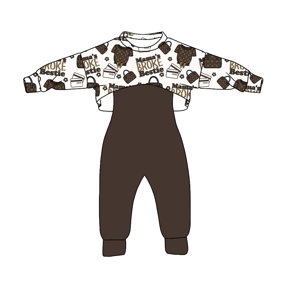 (Custom Design Preorder MOQ 5) Brown Flowers Print Jumpsuits Girls Fall Clothes Set