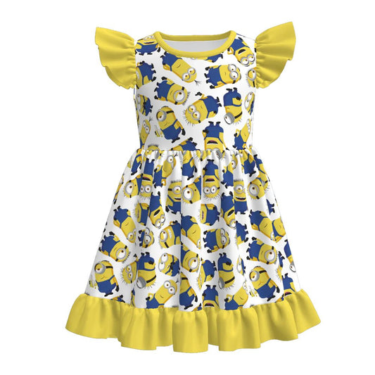 (Custom Design Preorder MOQ 5) Cartoon Banana Print Girls Summer Knee Length Dress