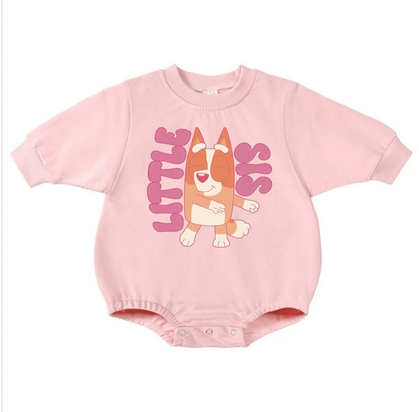 (Custom Design MOQ 5) Cartoon Dog Little Sister Pink Print Baby Girls Romper