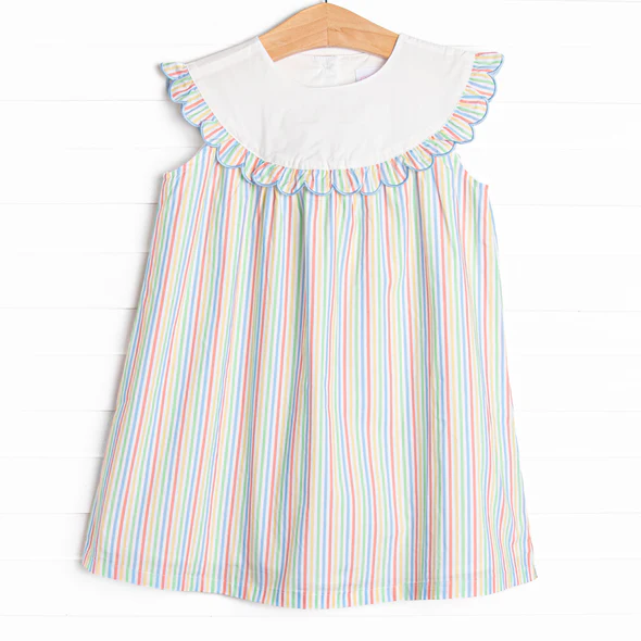 (Custom Design Preorder MOQ 5) Colorful Stripes Print Girls Summer Knee Length Dress