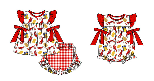 12.14(Custom Design Preorder MOQ 5 Each Design) Crayfish Print Girls Summer Matching Clothes Sisters Wear