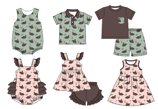 11.21(Custom Design Preorder MOQ 5 Each Design) Duck Print Kids Summer Matching Clothes Sibling Wear