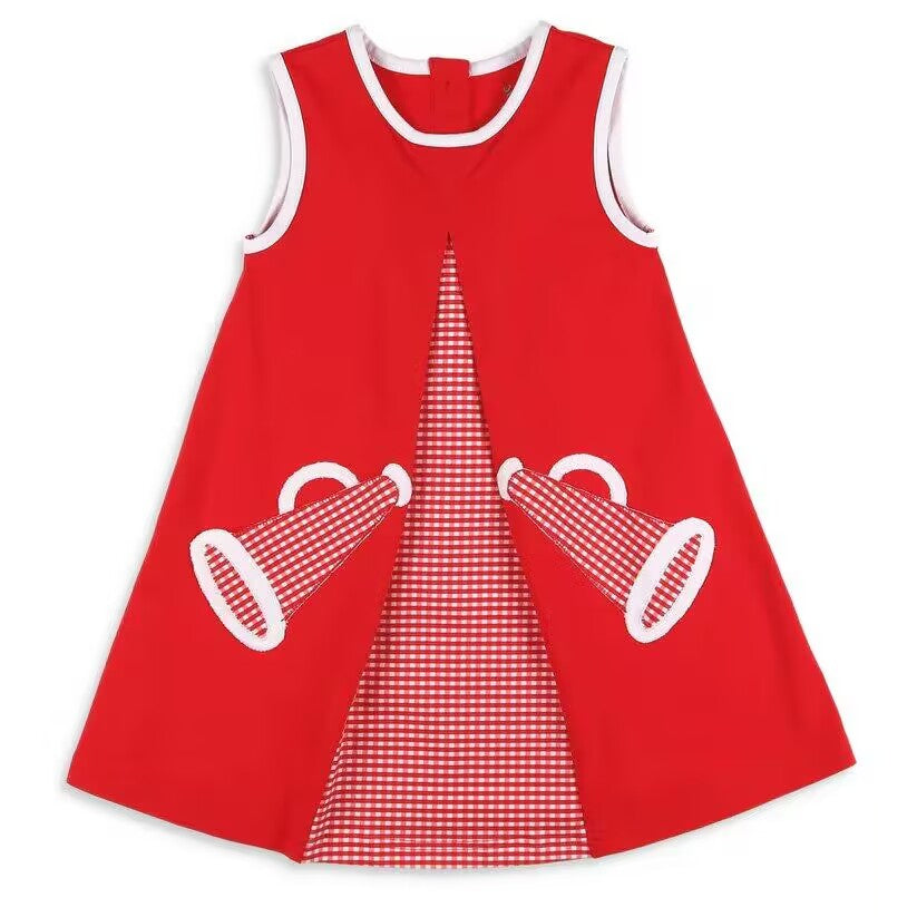 (Custom Design Preorder MOQ 5) Red Team's Cheering Squad Print Girls Summer Knee Length Dress