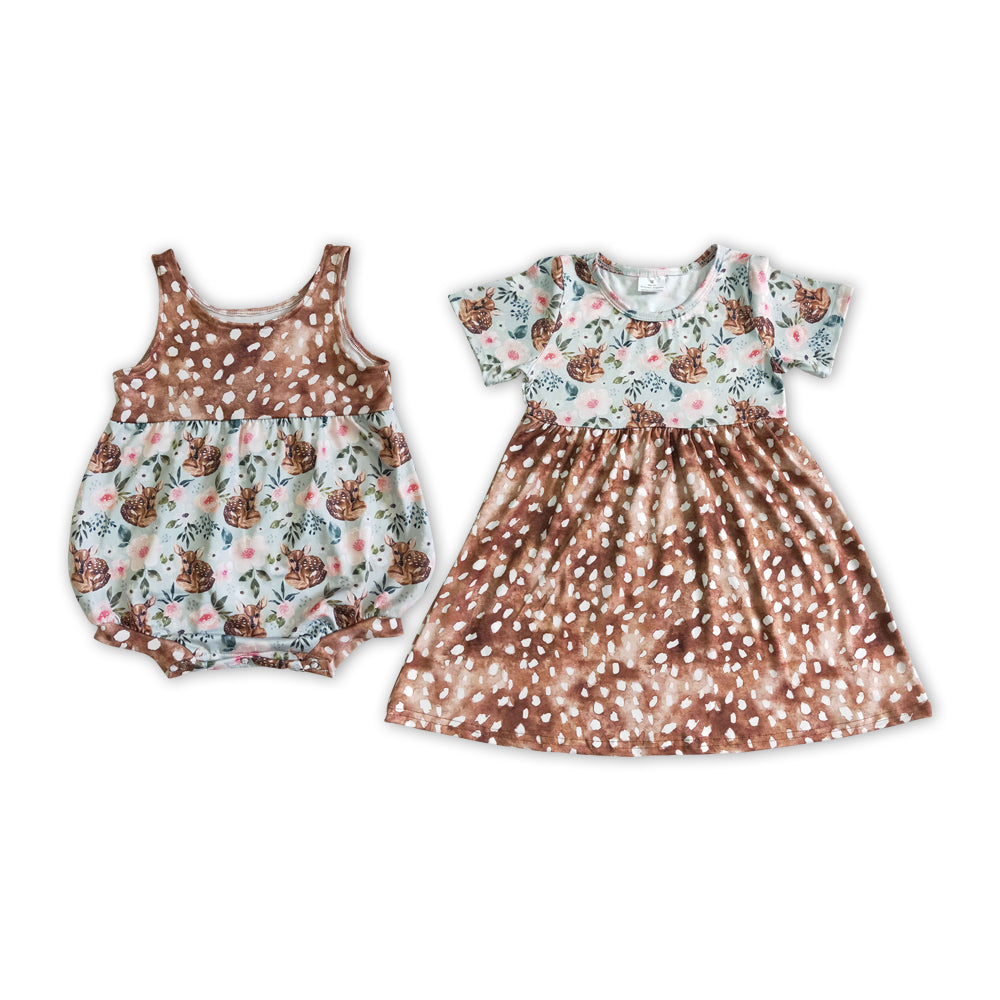 (Promotion)Sika Deer Flowers Print Sisters Summer Matching Clothes