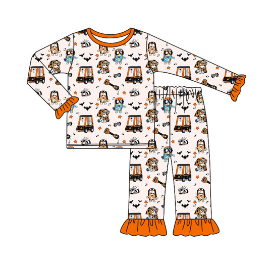 (Custom Design Preorder MOQ 5) Cartoon Dog Print Girls Halloween Bamboo Pajamas Clothes Set