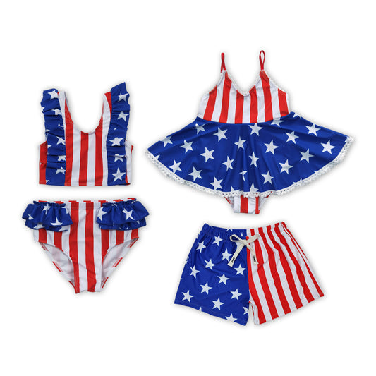 Stars Stripes Print Sibling Matching 4th of July Swimsuits