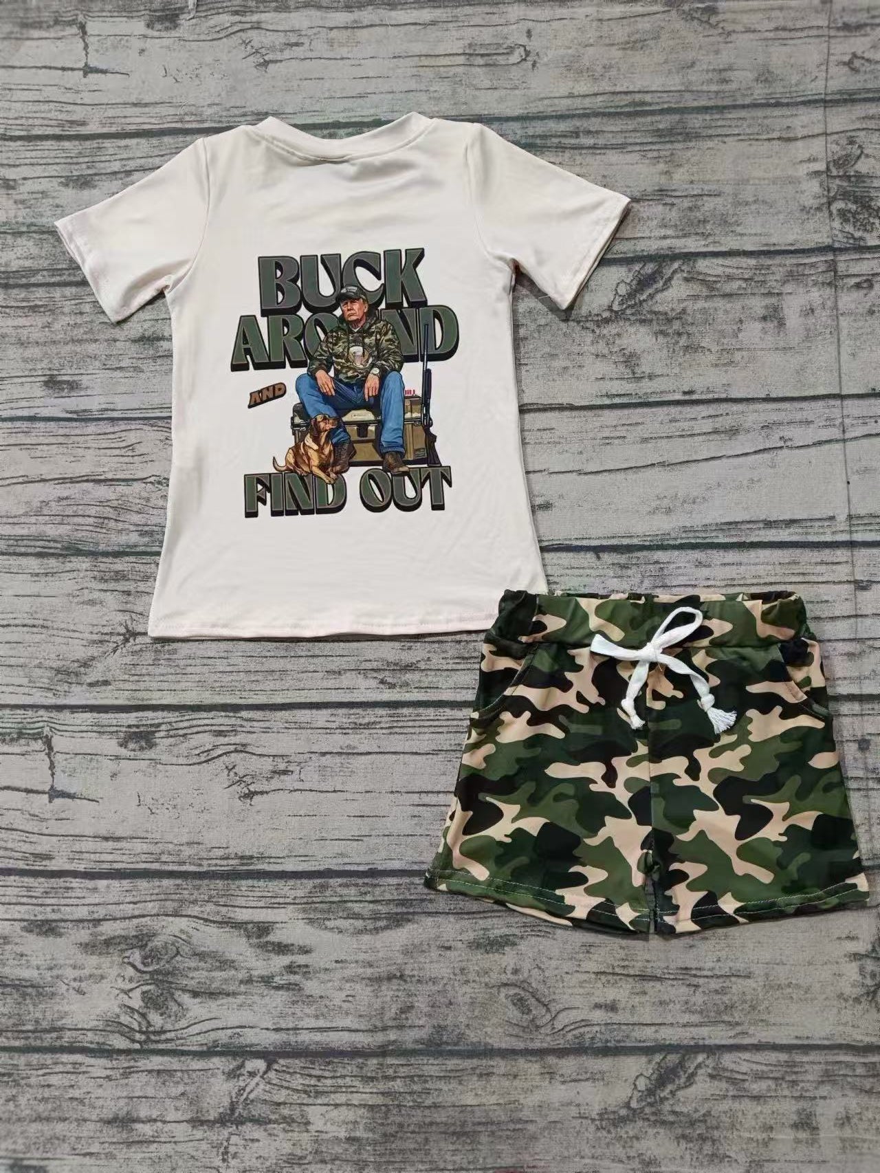 (Custom Design Preorder MOQ 3 ) Trump Top Camo Shorts Kids Hunting Clothes Set