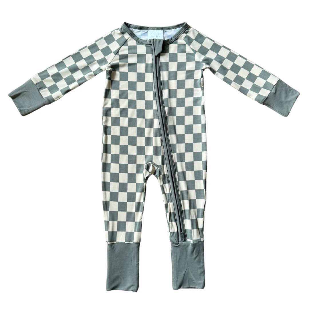 (Custom Design Preorder MOQ 5) Plaid Print Baby Fall Sleeper Zipper Romper