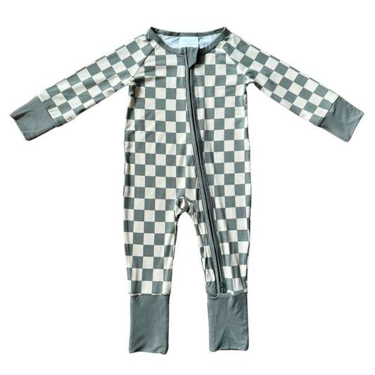 (Custom Design Preorder MOQ 5) Plaid Print Baby Fall Sleeper Zipper Romper